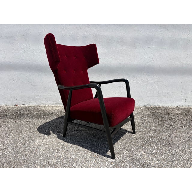 1940s Wingback Armchair Attributed to Eva & Nils Koppel for Slagelse Møbelværk, Denmark, Mohair For Sale - Image 11 of 18
