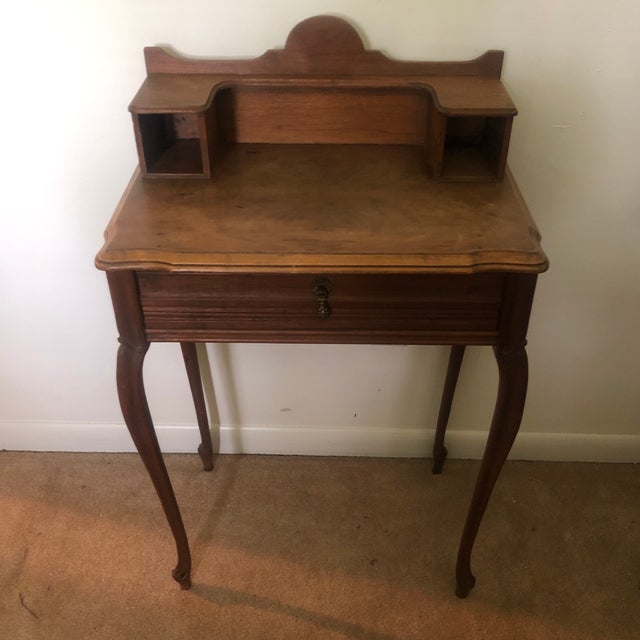 1940s Petite French Writing Desk W/Cubby Hole Top Deck For Sale - Image 4 of 11