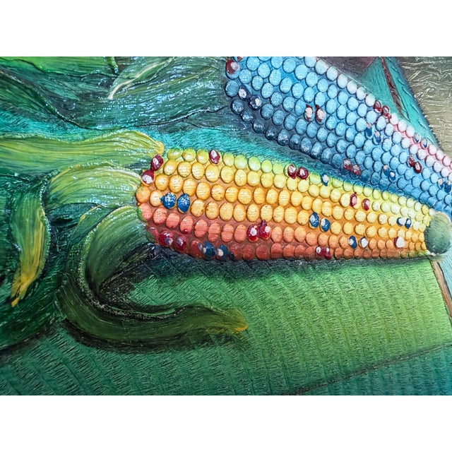 Ceramic Late 20th Century Textured Signed Oil Painting Still Life, Folk Art Pottery Corn Adobe Scene Art For Sale - Image 7 of 10