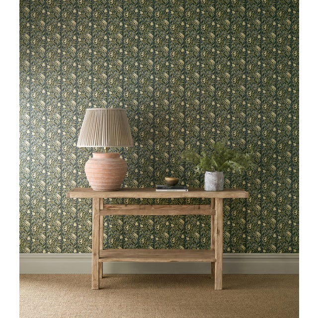 Originally intended as a border design the pattern has been joined as an all-over stripe with a climbing trellis and...