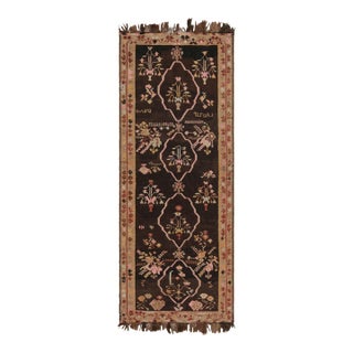 Handwoven Mid-Century Vintage Bessarabian Kilim Rug in Beige Brown Floral Pattern For Sale