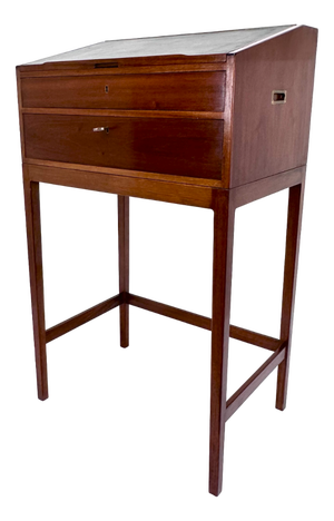 Standing Desk in Teak & Leather with Brass Details by Svend Langkilde for Langkilde Møbler, Denmark, 1960s
