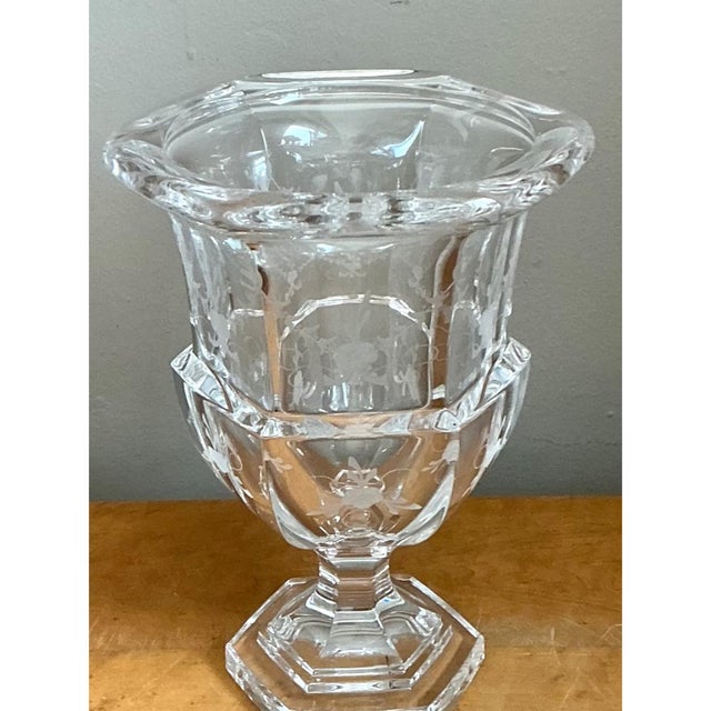 Glass Vintage Tiffany & Co. Etched Crystal Pedestal Vase For Sale - Image 7 of 12