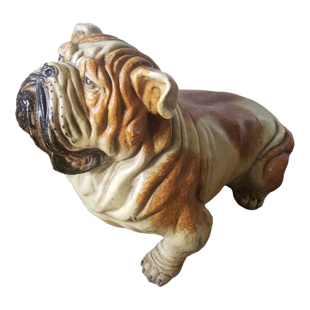 彫刻・オブジェ Vintage chalkware Bulldog&glass Bulldog 1920s Vintage Bulldog Ceramic Statue Sculpture Made in