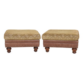 Southwood Traditional Upholstered Ottomans, a Pair For Sale