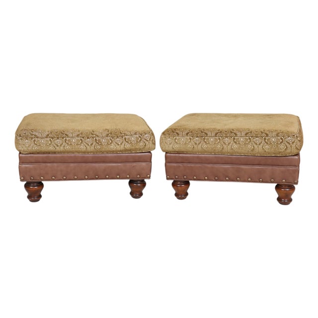 Southwood Traditional Upholstered Ottomans, a Pair For Sale