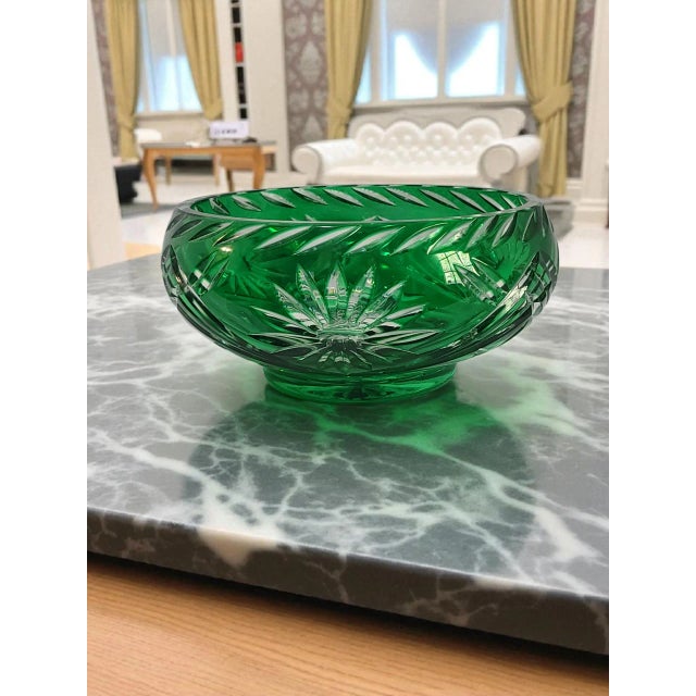 This Vintage Elegant Crystal Bohemian Cut to Clear Green Candy Dish Bowl is a stunning piece of glassware originating from...