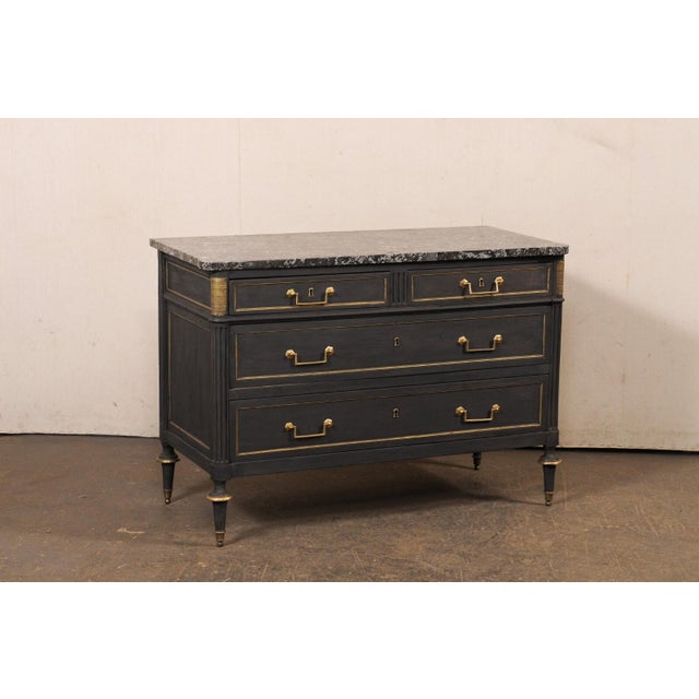 19th Century French Neoclassic Commode W/ Marble Top & Brass Pulls For Sale - Image 4 of 12