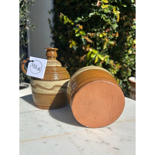 Pair of Vintage Signed Studio Pottery Candlesticks With Handles For Sale - Image 10 of 13