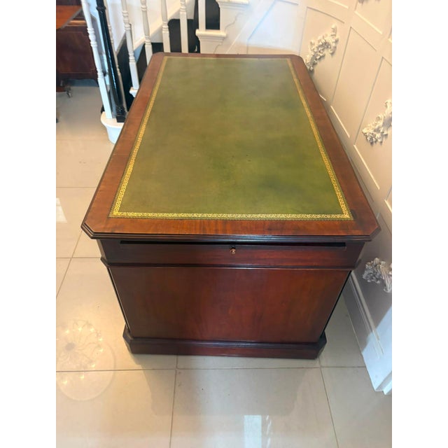 Antique Victorian Mahogany Freestanding Pedestal Kneehole Desk with Fitted Stationery Drawers and Writing Slides, 1850 For Sale - Image 13 of 18