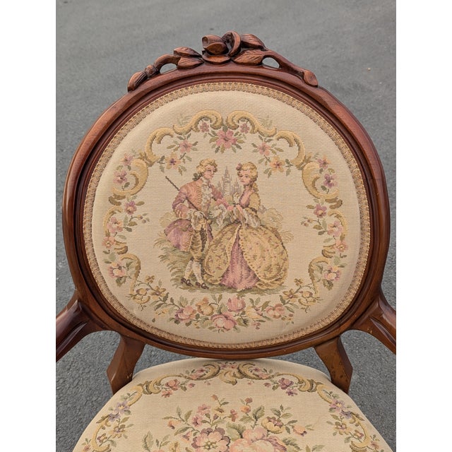 Wood Early 20th Century Louis XVI Style Walnut Needlepoint Arm Chair or Bergere Chair For Sale - Image 7 of 7