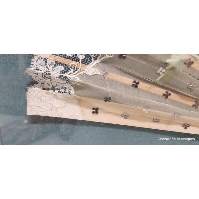 White Shadow Box Framed Antique Victorian Lace & Silk Floral Painted Ladies Hand Fan For Sale - Image 8 of 12