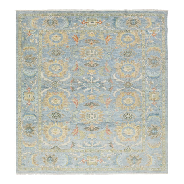 Apadana's Contemporary Sultanabad Floral Wool Rug in Light Blue For Sale