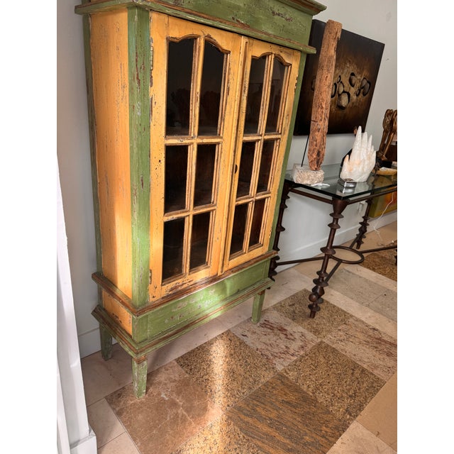 Wood 19th Century Painted Jelly Cupboard With Glass Doors and Original Patina For Sale - Image 7 of 16