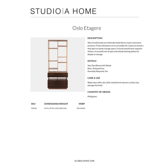Studio a Home Oslo Etagere in Dark Ash Wood and Brass-Bronze Finished Metal For Sale - Image 12 of 12