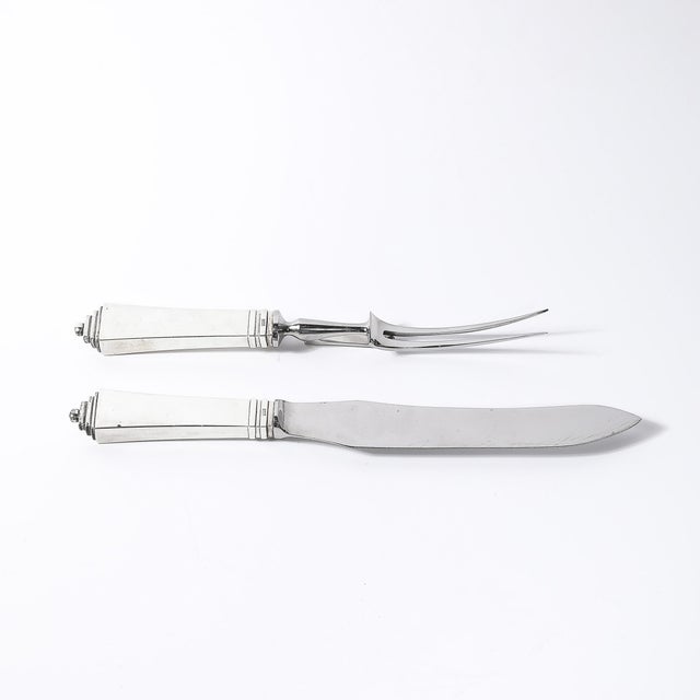 Art Deco Skyscraper Style Sterling Silver Carving Set Signed Georg Jensen For Sale - Image 13 of 17