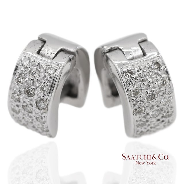 18K Solid White Gold Natural Diamond Huggie Hoop Earrings Metal Type: 18K Solid White Gold Total Item Weight: 5.4 Grams 1:...