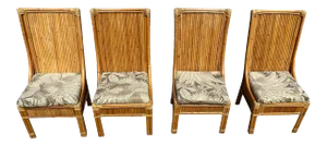 Bamboo Split Reed Rattan High Back Chairs - Set of 4