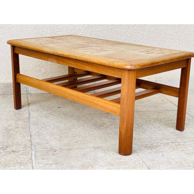 Beige Vintage Teak and Ceramic Coffee Table, 1960 For Sale - Image 8 of 10
