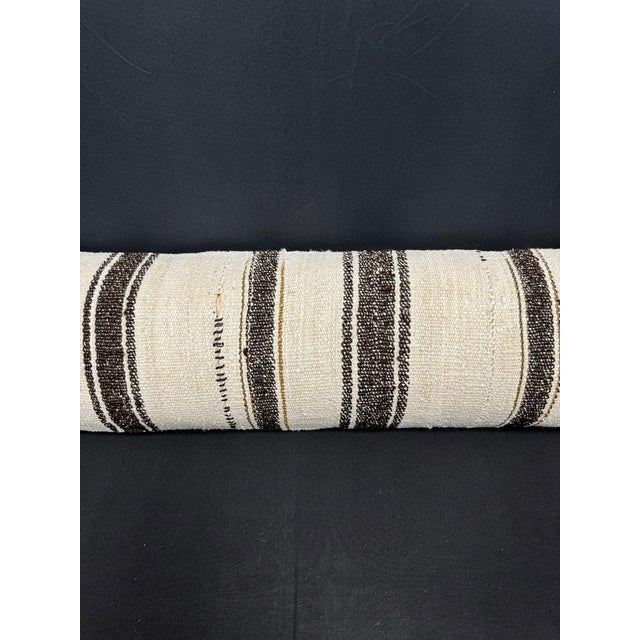 Contemporary Turkish Hemp Pillow Cushion Natural Beige Black Cushion Cover 12x46 For Sale - Image 3 of 4