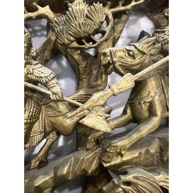 Antique Chinese Hand-Carved Wood Wall Panel – Battle Scene Relief, Gilt Finish For Sale In Phoenix - Image 6 of 15