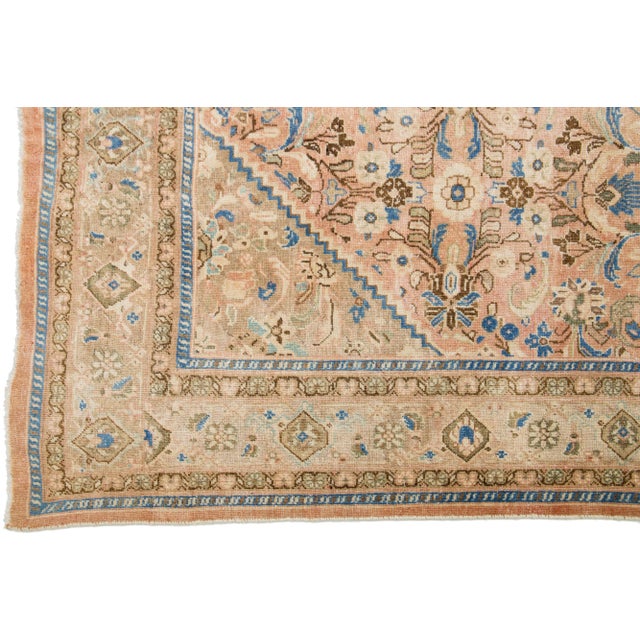 Persian Handmade Persian Mahal Peach Wool Rug Featuring an Allover Floral Motif For Sale - Image 3 of 9