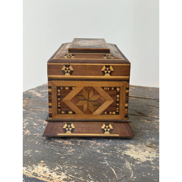 Vintage Parquetry Box With Removable Tray + Velvet Interior, Circa 1920s-30s For Sale - Image 11 of 17