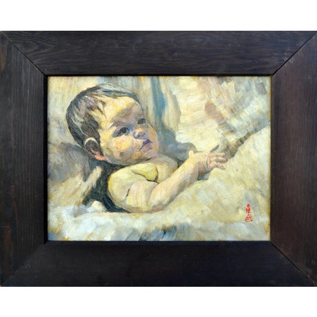 Impressionist "Early Riser" Oil Portrait of a Baby 1920 For Sale In Monterey, CA - Image 6 of 6