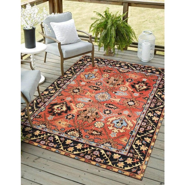2020s 12x18 Red Hand-Knotted Wool Linked Rosettes Geometric Modern Carpet Rug For Sale - Image 5 of 6