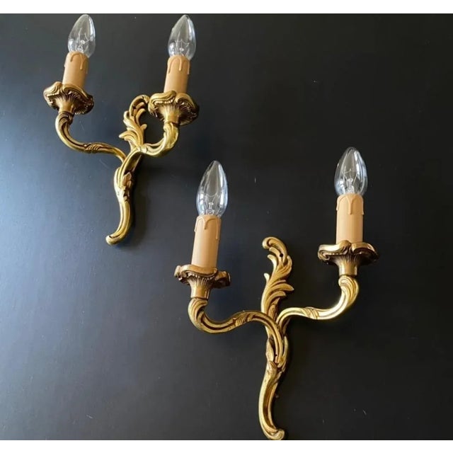 French Bronze Wall Lamps, 1960s, Set of 2 For Sale - Image 4 of 11