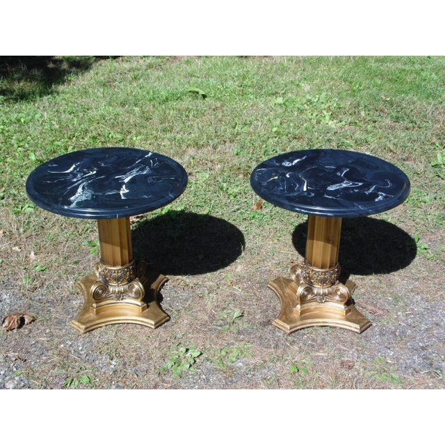 Vintage Pair Quartite Creative Corp Marbelous Gold Gilt Pedestal End Tables For Sale - Image 13 of 13