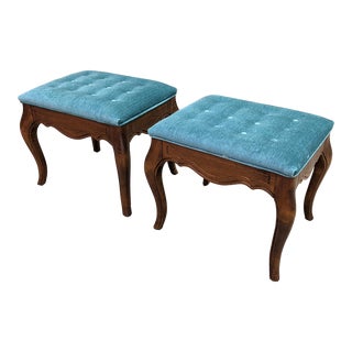 Late 20th Century French Country Tufted Bench Ottomans by Ethan Allen, a Pair For Sale
