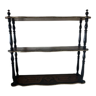 Early 20th Century French Gilt-Edged Antique Wooden Three-Tier Hanging Etagere With Black and Gold Painted Design For Sale