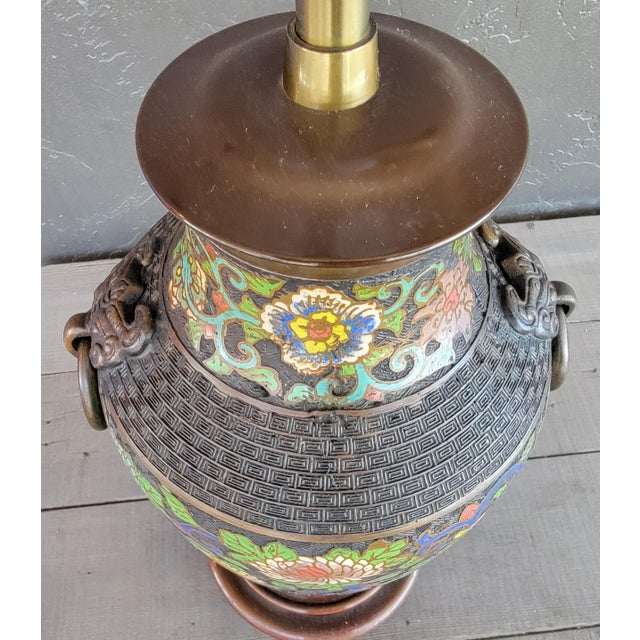 1950s Marbro Japanese Meiji Period Bronze & Cloisonne Table Lamp For Sale - Image 12 of 14