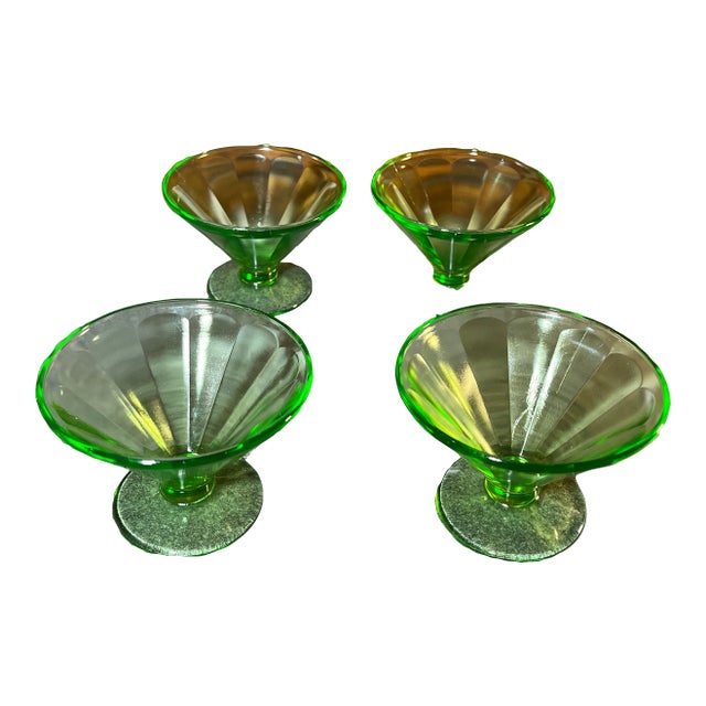 Early 20th Century Uranium Sherbet/Dessert Cups- Set of 4 For Sale