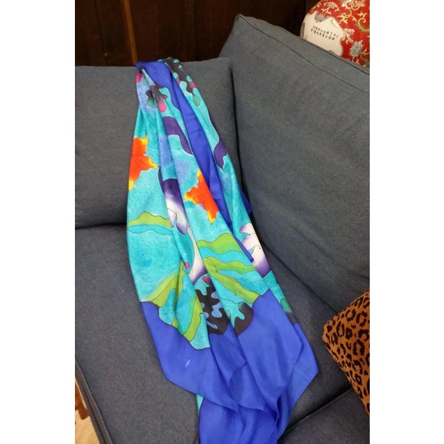 Silk Hand Painted Dolphin Art Throw For Sale - Image 11 of 11