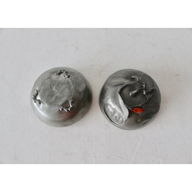 Vintage 19th Century Chinoiserie Pewter Natural Tone Sphere Trinket Container With Lid For Sale - Image 10 of 11