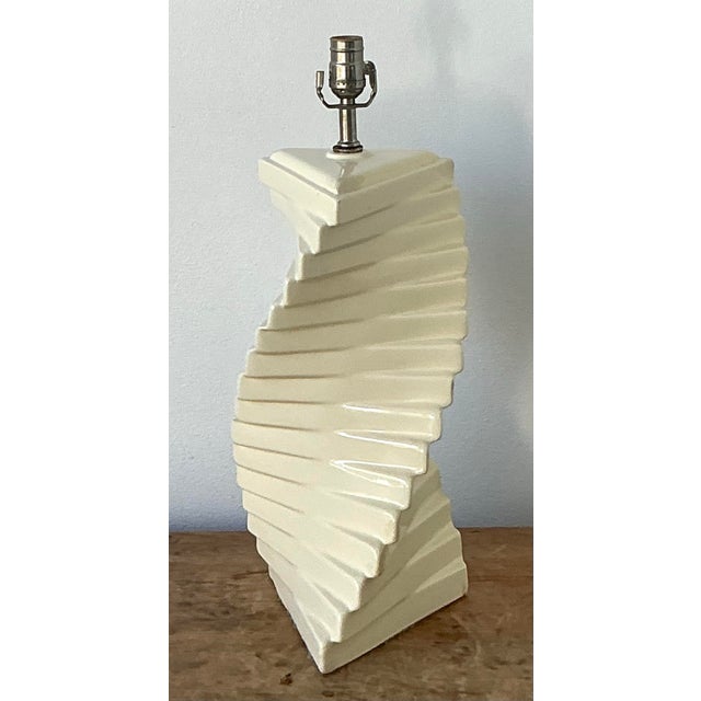 Vintage Boho Glazed Ceramic Twist Lamp For Sale - Image 9 of 12