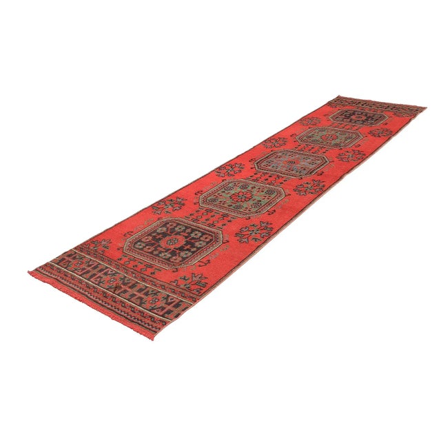 Traditional Mid 20th Century Red Vintage Turkish Oushak Runner For Sale - Image 3 of 7