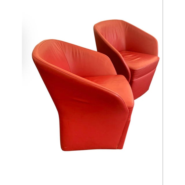 Contemporary Bernhardt Red Leather Swivel Chairs Made for the New England Patriots (A Pair ) For Sale - Image 3 of 8