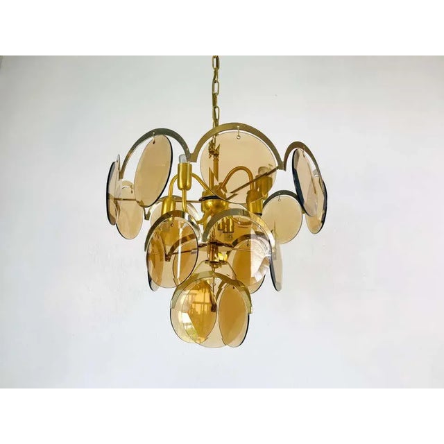 Midcentury Three-Tier Brass and Glass Chandelier by Vistosi, 1960s For Sale - Image 9 of 13