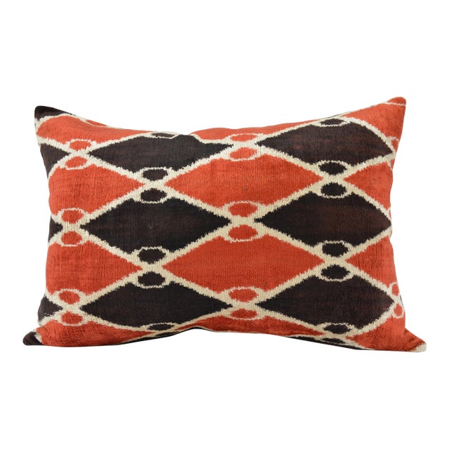 Silk Uzbek Ikat Velvet Hand Made Pillow Cushion For Sale
