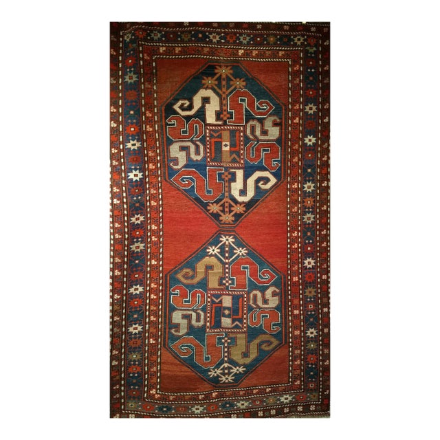 Antique Cloudband Kazak Area Rug, Hand-Knotted Wool, Geometric Design, 1800s For Sale