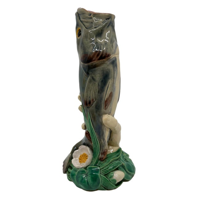 Minton Minton Majolica Hand Holding Fish Vase, Bulrushes and Water Lilies, Dated 1868 For Sale - Image 4 of 13
