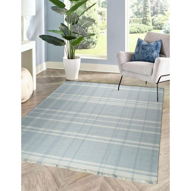 Textile 6x9 Ivory Hand-Knotted Wool Subtle Plaid Weave Geometric Modern Carpet Rug For Sale - Image 7 of 9