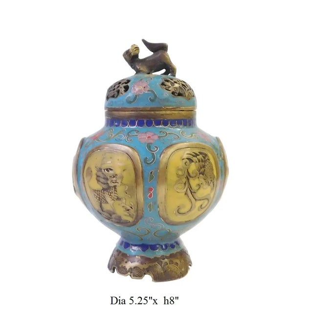 Metal Vintage Chinese Metal Enamel Cloisonne Burner For Sale - Image 7 of 7