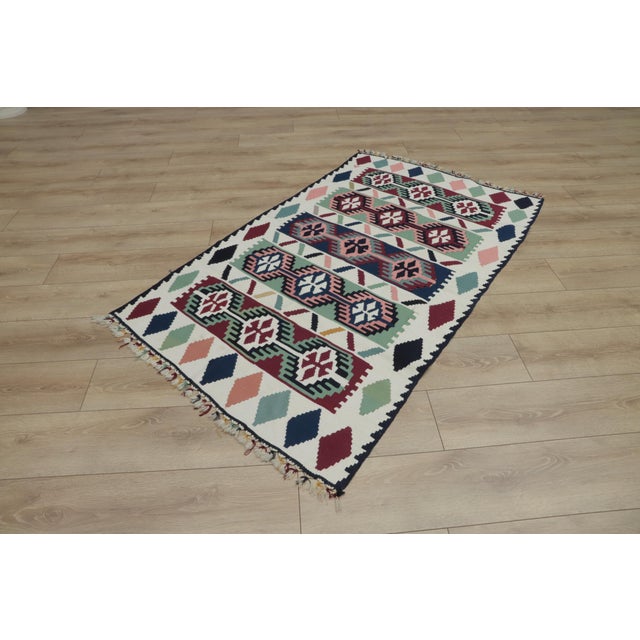 1960s Scandinavian Style Geometric Design Handmade Oushak Kilim Rug For Sale - Image 12 of 12