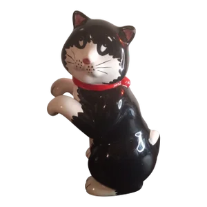 1960s Porcelain Cat With Red Bow Figurine