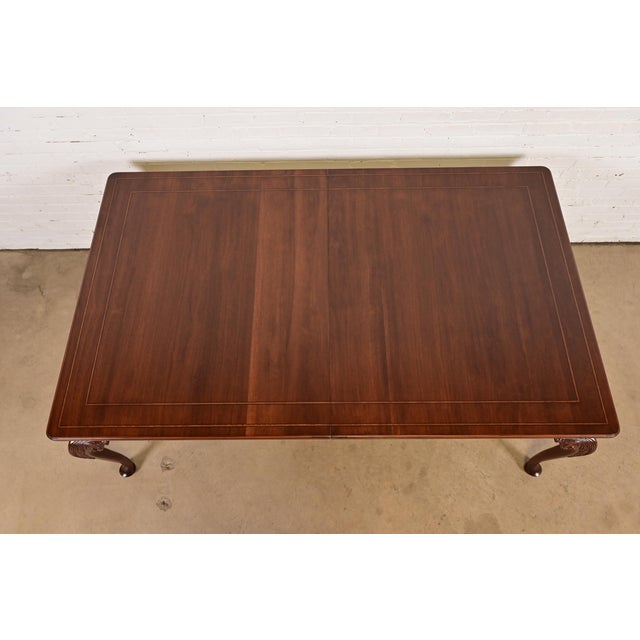 Wood Baker Furniture Stately Homes Chippendale Burled Walnut Extension Dining Table, Newly Refinished For Sale - Image 7 of 14