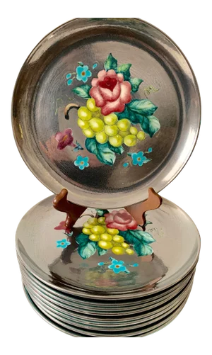 Handpainted Floral Dinner Plates by Edith Cockcroft - Set of 10